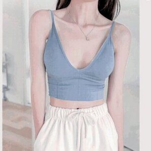 Popular Tik Tok Deep V Ribbed Semi Crop Bralette top